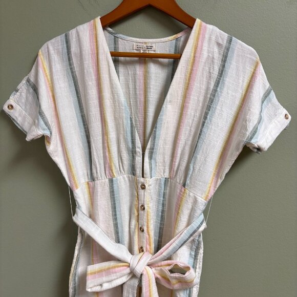 Billabong x The Salty Blonde Weaver Striped Jumpsuit Size M Beach Wide Leg Tie - Picture 2 of 16